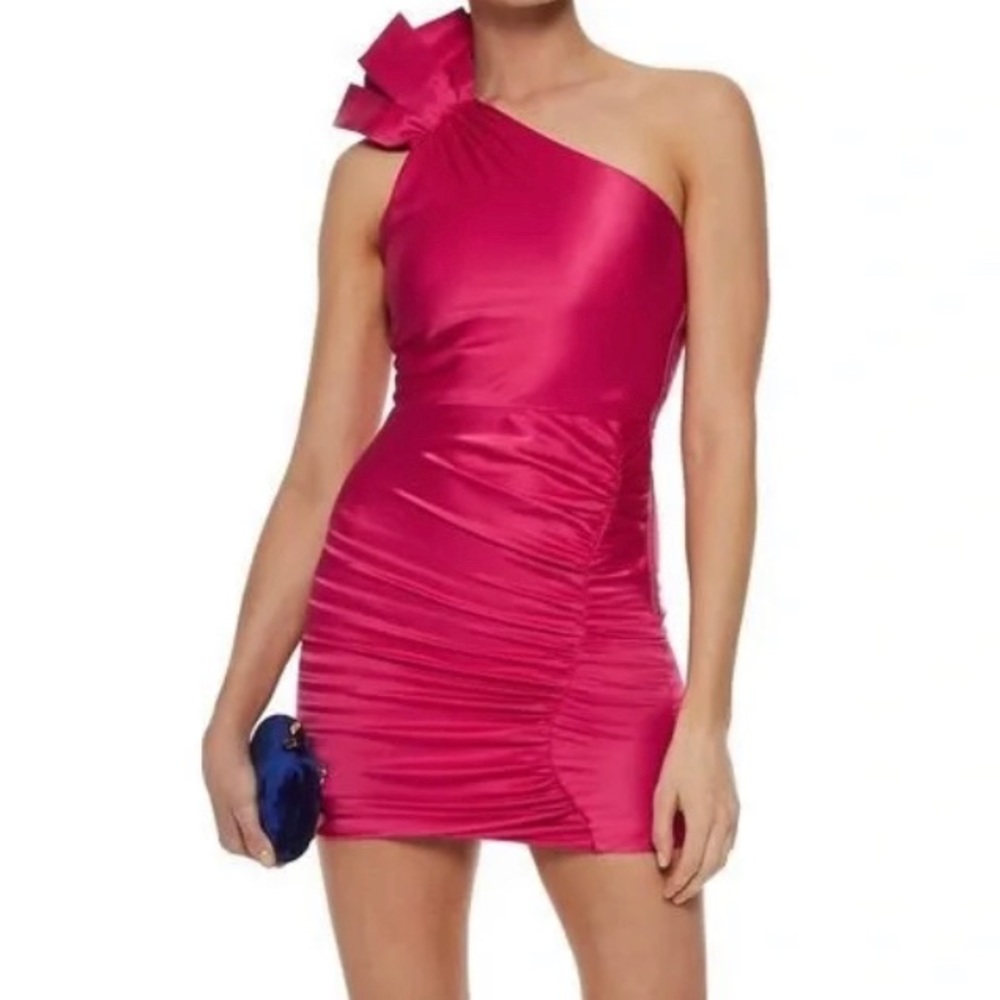Alice and Olivia Hot Pink Satin One Shoulder Dress